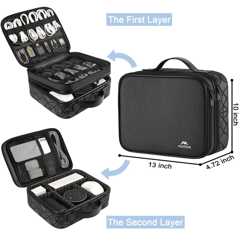 [AUSTRALIA] - MATEIN Cord Organizer Case with Adjustable Divider, DJ Cable File Bag for DJ Gear, Sound Instrument and Music Equipment Accessories, Shockproof Portable Double Layer Cord Bags, Black Large 