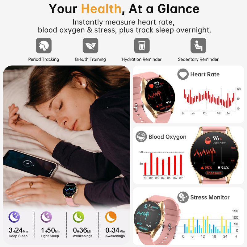 AI Smart Watch for Women Men with GPT, 1.32" AMOLED Ultra-Clear Screen Fitness Tracker with Heart Rate/Sleep/SpO2 Monitor, Waterproof Smartwatch for Android/iPhone Phones