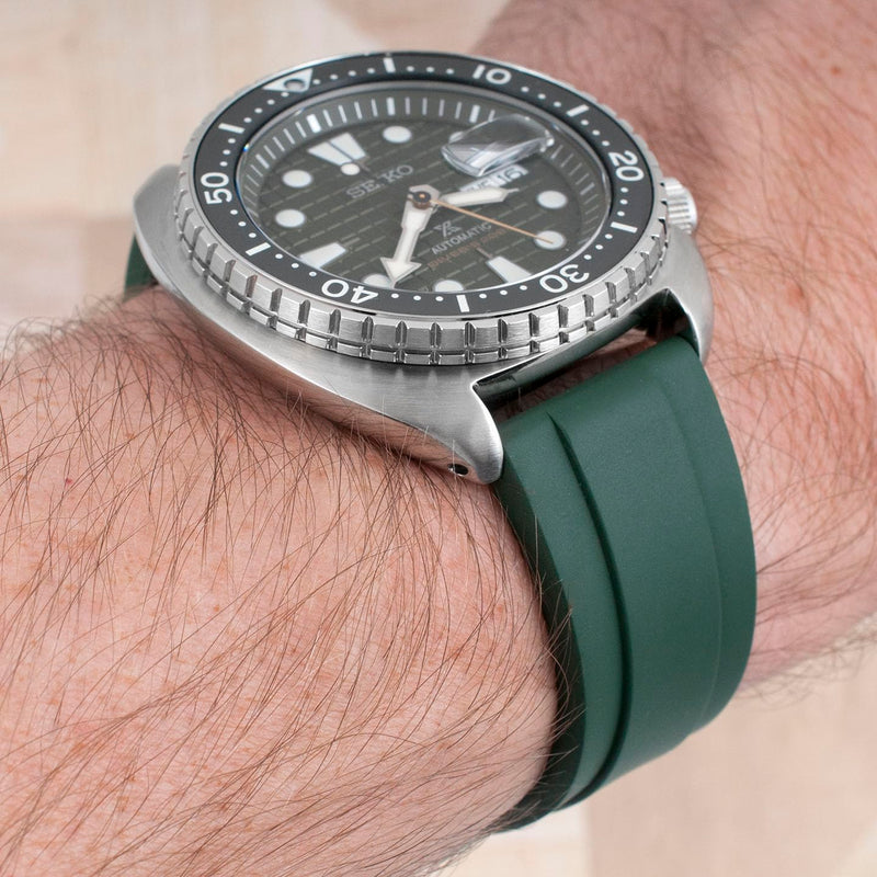 StrapHabit Extra Long Watch Strap for Large Wrists - Quick Release Rubber Band FKM 20mm 22mm Green