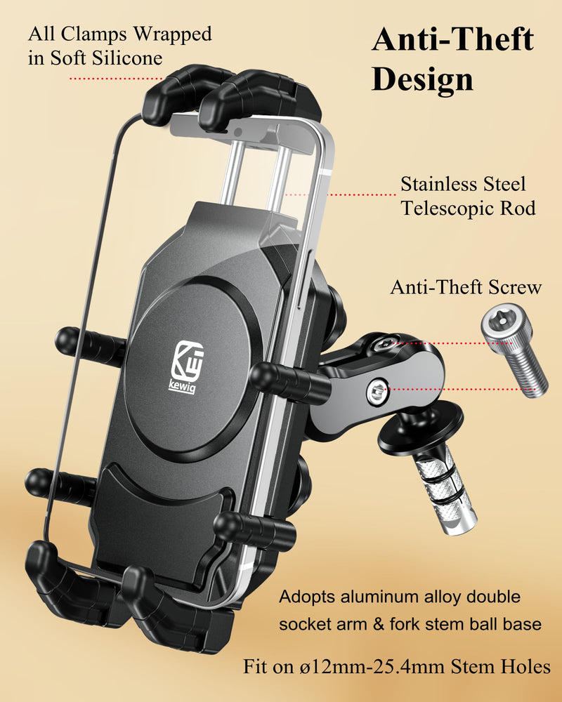 BRCOVAN Anti-Theft Motorcycle Fork Stem Phone Mount with Vibration Dampener | with High-Speed Secure Lock, Heavy Duty Phone Holder, Adjustable Size, Big Phone Friendly, Fit for 5.4 - 7.2'' Cellphone