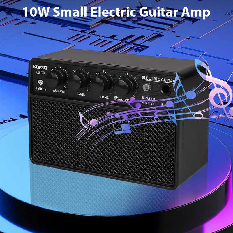 Guitar Amplifier Small Electric Guitar Amp 10W Mini Portable Guitar Practice Speaker for Daily Practice Street Performances Rechargeable Portable Audio Supports BT/Headphone Connection