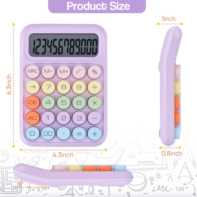 Mechanical Pushbutton Calculator,12 Digit Large LCD Display,Big Buttons Easy to Press,Colorful Candy Calculator,Automatic Sleep,with Battery.for Office,School, Home. (Purple) purple
