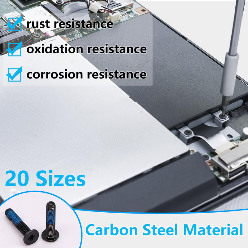 500PCS Laptop Screws Notebook Computer Screws Kit 20 Sizes Blue Nylok Screws M2 M2.5 M3 Laptop Replacement Computer Screws for Motherboard SSD PC Fan Hard Drive Black-500Pcs