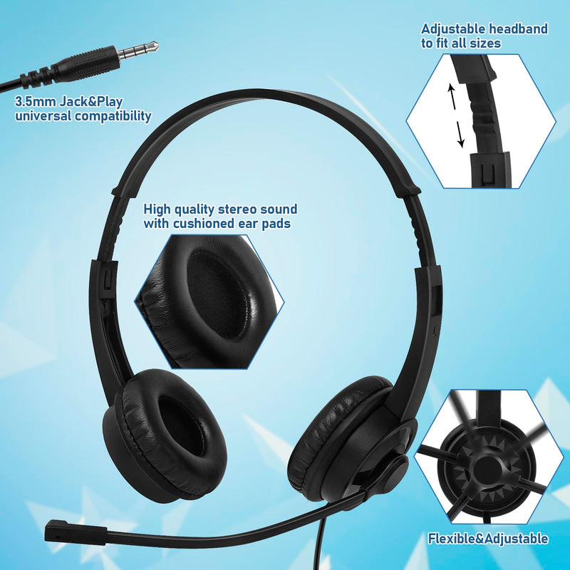 [AUSTRALIA] - Headsets with Microphone 5 Pack Bulk- Noise Canceling Computer Headphones for School, Office, Meetings, Chat, 3.5mm Wired PC Headphones with Rotating Mic Works for Laptop LS06-5 Pack 
