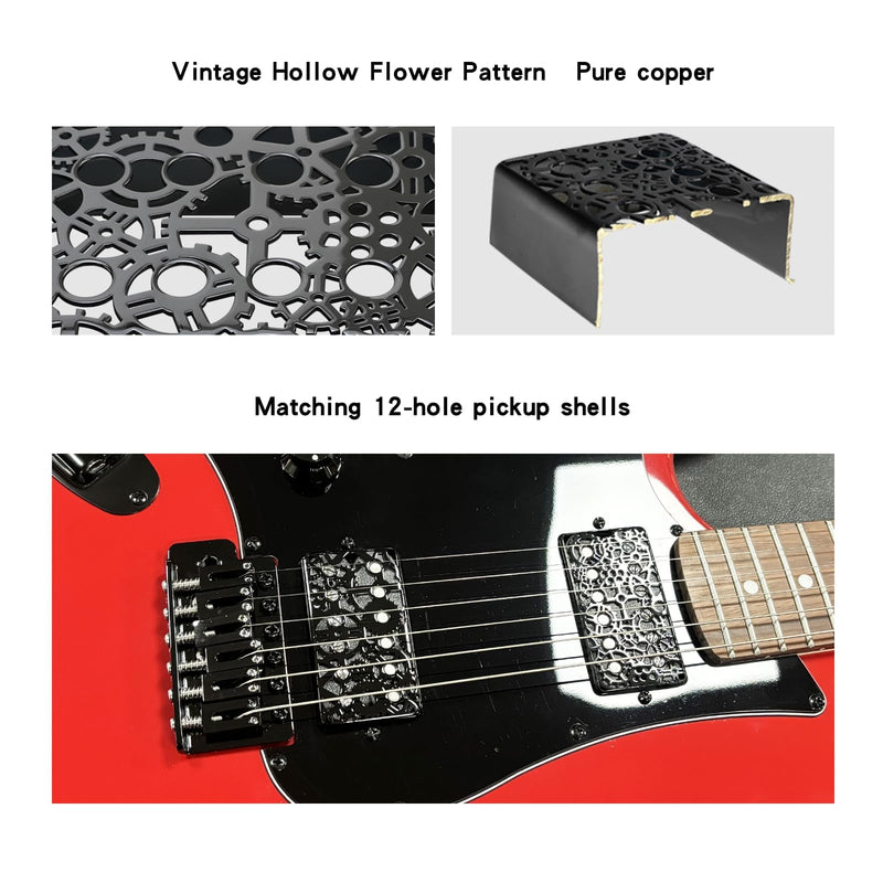 2 PCS Brass Humbucker Guitar Pickup Covers 50mm/52mm Pole Spacing engraved Guitar Pickup Covers Pickup Covers electric guitar pickup covers for Les Paul Electric Guitar (Black) Style A Black