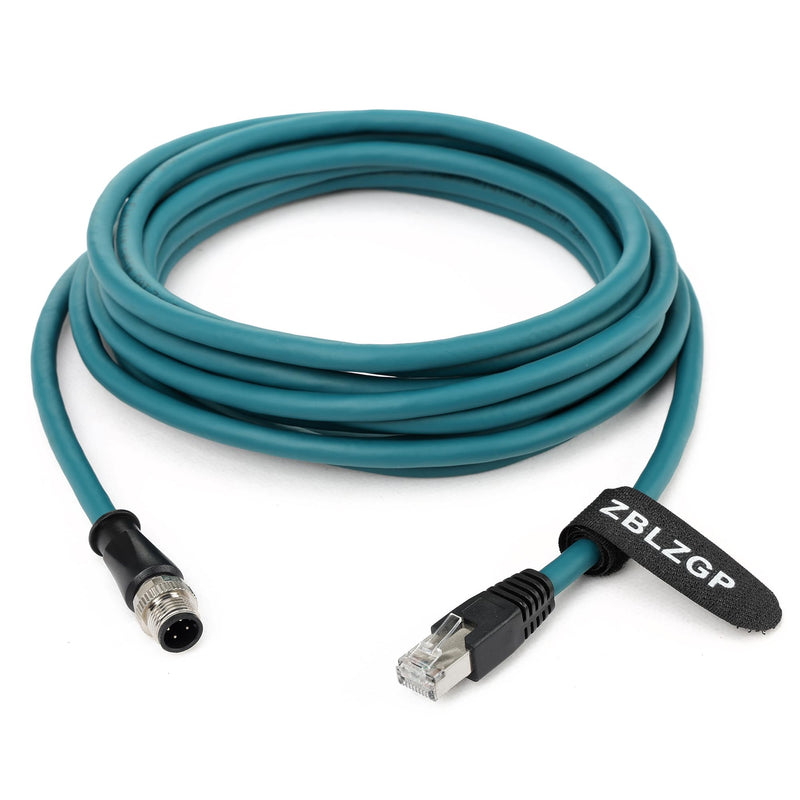 M12 D-Code 4-Pin Male to RJ45 Industrial Ethernet Cable, 5M (16.4ft), 24AWG CAT5e SFTP Shielded PVC, IP67 Waterproof, for Profinet, EtherCAT, Siemens PLC & Robotics Automation