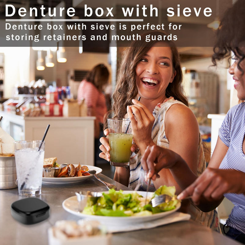 Denture Box, Denture Box Cover, Denture Box, Braces Box, Denture Box with Strainer, Portable Denture Box Cover, for Storing Dentures (Black)