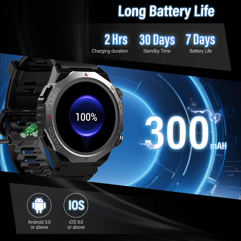 Military Smart Watches for Men (Answer/Make Calls), 1.39" HD Fitness Watches, Heart Rate/Sleep Monitor, 110+ Sports Modes Watch for Men, Waterproof Watch, 30Day, Watches for Android/iPhone, Black