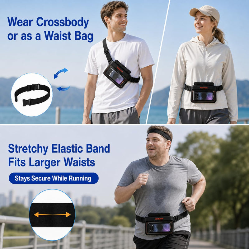 Waterproof Fanny Pack, Phone Pouch Dry Bag for Passport, cell Phone & Wallet, Floating Waterproof Phone Case for Beach, Swimming, Kayaking, Boating, IPX8 Certified Waist Bag, Large Capacity Black