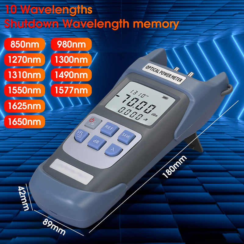 Fiber Optical Power Meter with 10Km Light Source SC FC Connector, -70~10dBm, 10 Optic Wave Length, Optic Test Equipment for CCTV Communication Engineering