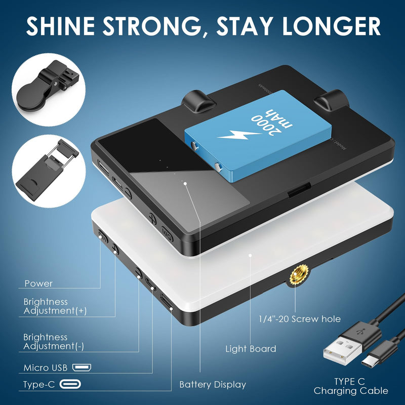 [AUSTRALIA] - Selfie Light with Front & Back Clip, Eagerey 60 LED Portable Phone Light, Rechargeable Fill Light for TikTok Tablet/Laptop, iPad, Conference Vlog Video, 3 Light Modes, CRI 95+ Clip on Light 