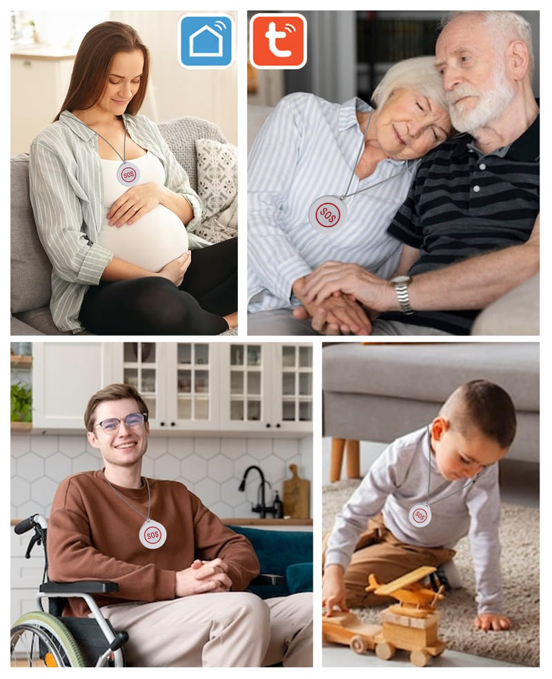 Caregiver Pager Wireless Call Button Smart WiFi Nurse Emergency Alert System 330 Feet Life Alert Button for Elderly/Patient/Disabled/Home(2.4GHz Wi-Fi Only) 1 receiver + 2 SOS button
