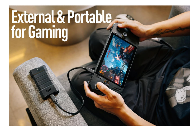 ASUS TUF Gaming A2, USB-C 3.2 Gen 2x2 SSD Enclosure, Dual M.2 NVMe PCIe and SATA, MIL-STD-810H Drop Resistance, IP68 Water and dust Resistance, Aluminum Alloy Chassis, 1 Year Warranty Enclosure only TUF A2|up to 20Gbps