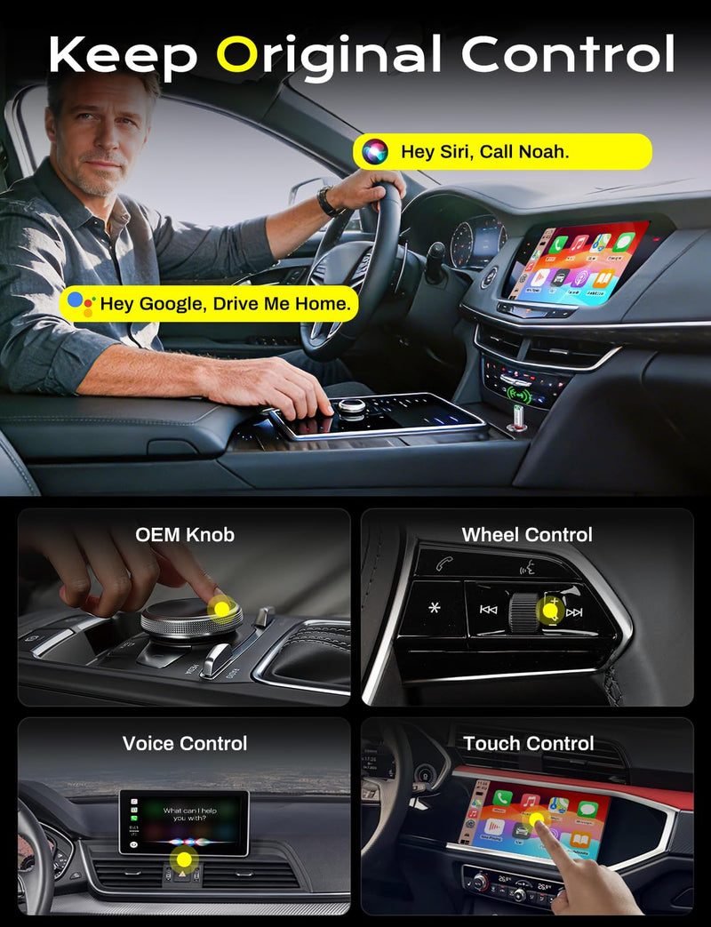 2-in-1 Wireless CarPlay Adapter 2026 Support Apple CarPlay & Android Auto, Fast Auto-Connect, No Latency, Mini Bluetooth Dongle Convert Wired to Wireless Compatible with iPhone & Android Silver U3 Sliver