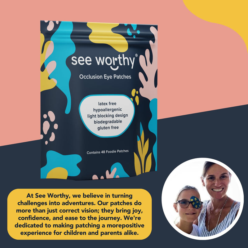 See Worthy Foodie Eye Patches - Innovative, Smart Adhesive Technology - Breathable & Comfortable Eyepatch for Lazy Eye - Soft Eye Patches, Concave Shape & Fun Designs (48 per Box) Packaging May Vary O