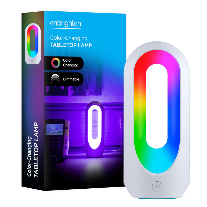 [AUSTRALIA] - Enbrighten Color Changing LED Lamp, Modern Night, Dimmable Whites & Vibrant RBG Colors, Dorm Essentials, Ideal for Home Office, Gaming, Bedroom, Kids Room, Reading Light, 49632, Plastic, White 