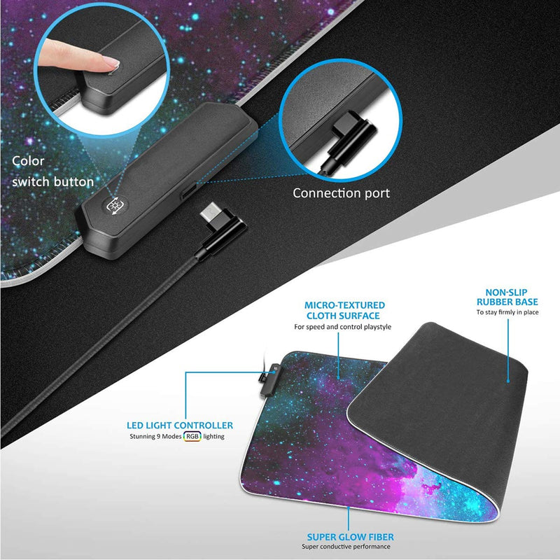 Large RGB Gaming Mouse Pad,Galaxy Nebula Space Oversized Glowing Led Extended Mousepad,10 Lighting Modes,Non-Slip Rubber Base Computer Keyboard Mousepads Mat,31.5 x 11.8 inch Mouse Pads-3