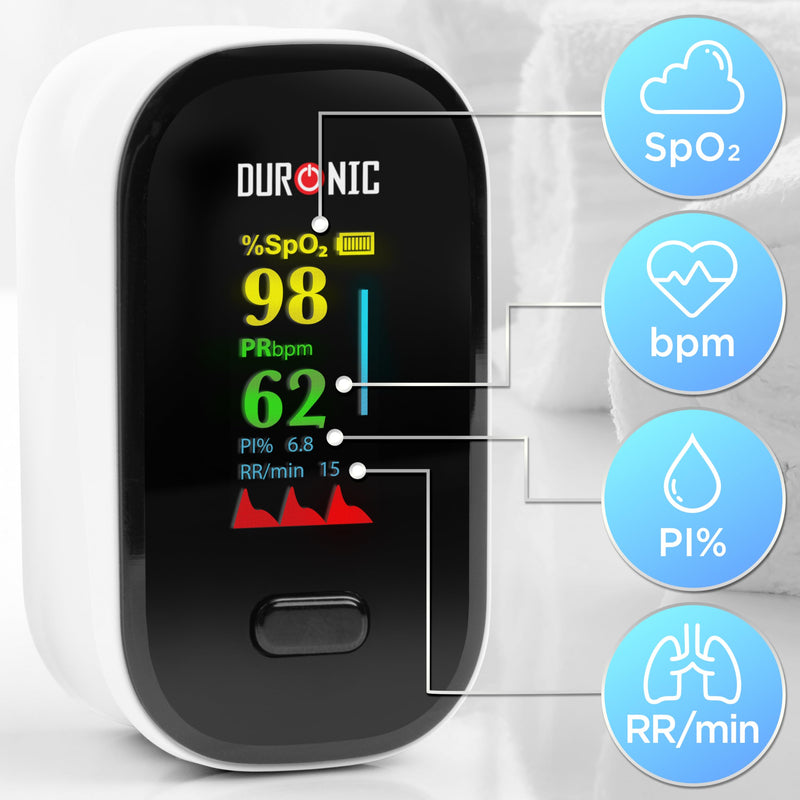 Duronic OX02 Pulse Oximeter Measuring Oxygen Saturation (SpO₂) in Blood Oximeter for Home Pulse Oximeter for Painless Finger Application