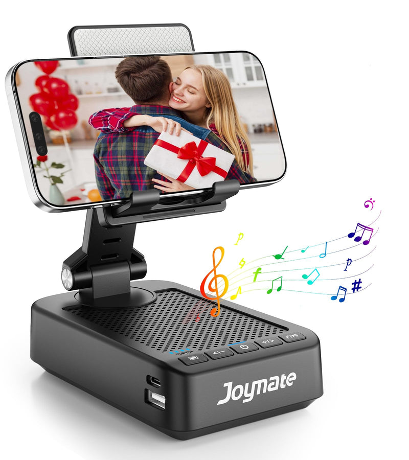 Gifts for Men Women, Bluetooth Speaker Phone Stand with Charging Function 360° Rotable Adjustable Cell Phone Holder HD Surround Sound for Desk Fits All Phones,Tablet (Black) Black