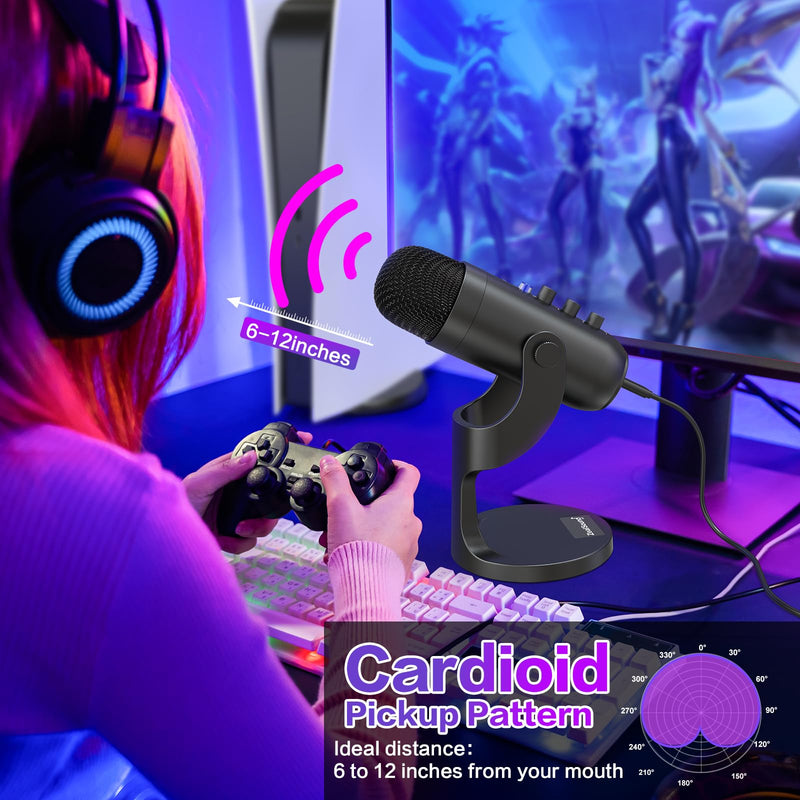 ZealSound USB Microphone,Condenser Computer PC Mic,Plug&Play Gaming Microphones for PS 4&5.Headphone Output&Volume Control,Mic Gain Control,Mute Button Vocal,YouTube Podcast on Mac&Windows(Black) Black