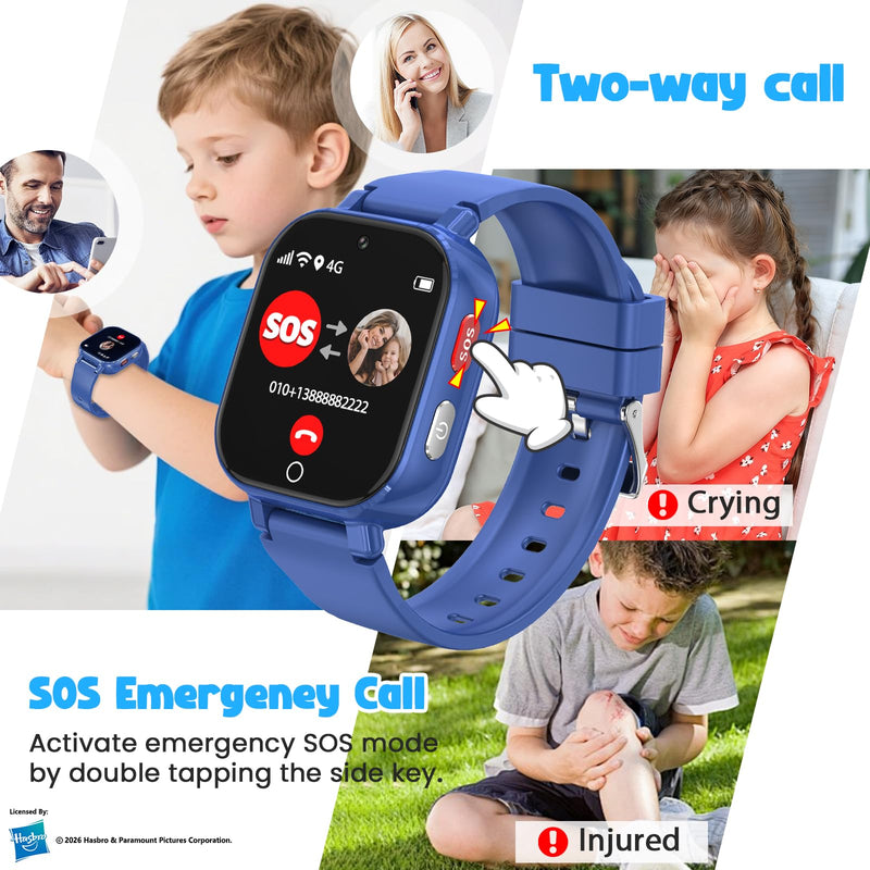 Smart Watch for Kids, 4G Kids Smartwatch with GPS Tracker Calling (Blue) | WIFI/Voice/Video Chat/SOS/SMS-receiving IP68 Waterproof Pedometer Camera Alarm Safe Zone Smartwatch Gift for Boys Girls 4-12 Blue