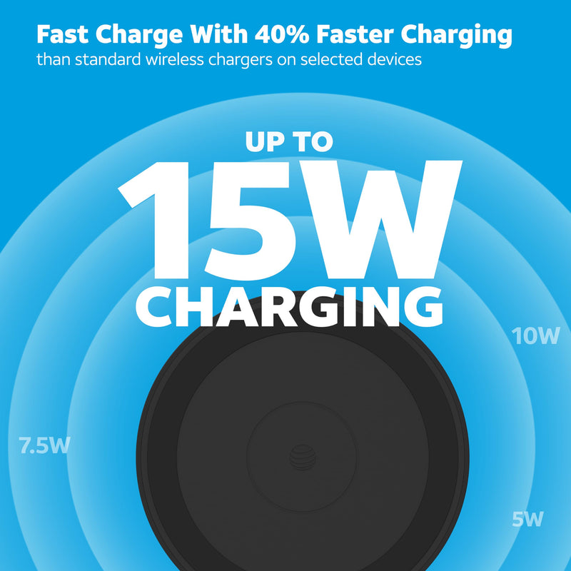 AT&T Qi Certified Case-Friendly Wireless Magnetic Charging Car Dock for Apple iPhone, Google Pixel, and Samsung Galaxy (Black) Black / Circle
