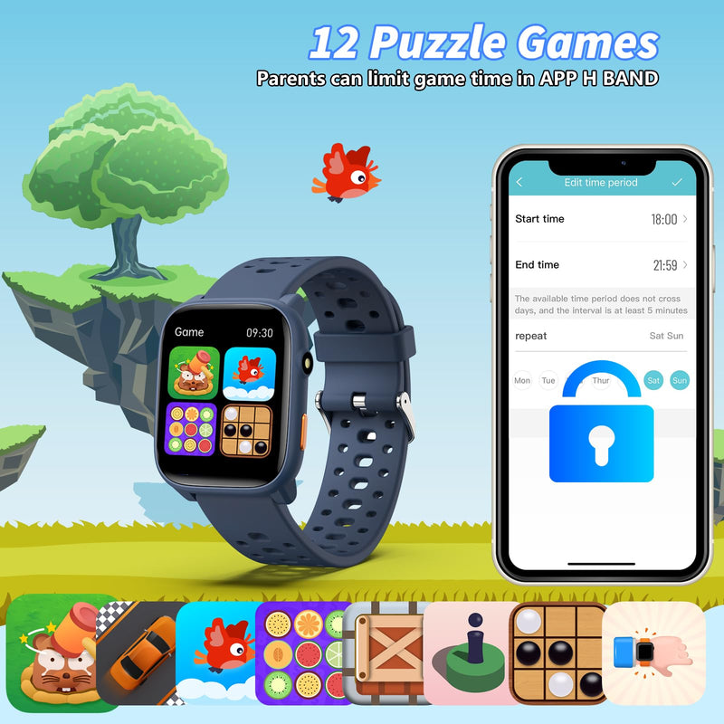 Kids Smart Watch 2-Pack: Gaming Watch & Sports Watch, 1.83" + 1.5”HD Screen, Heart Rate/Sleep Monitor, Pedometer, Alarm, IP68 Waterproof, Gift for Boys Girls 6-16