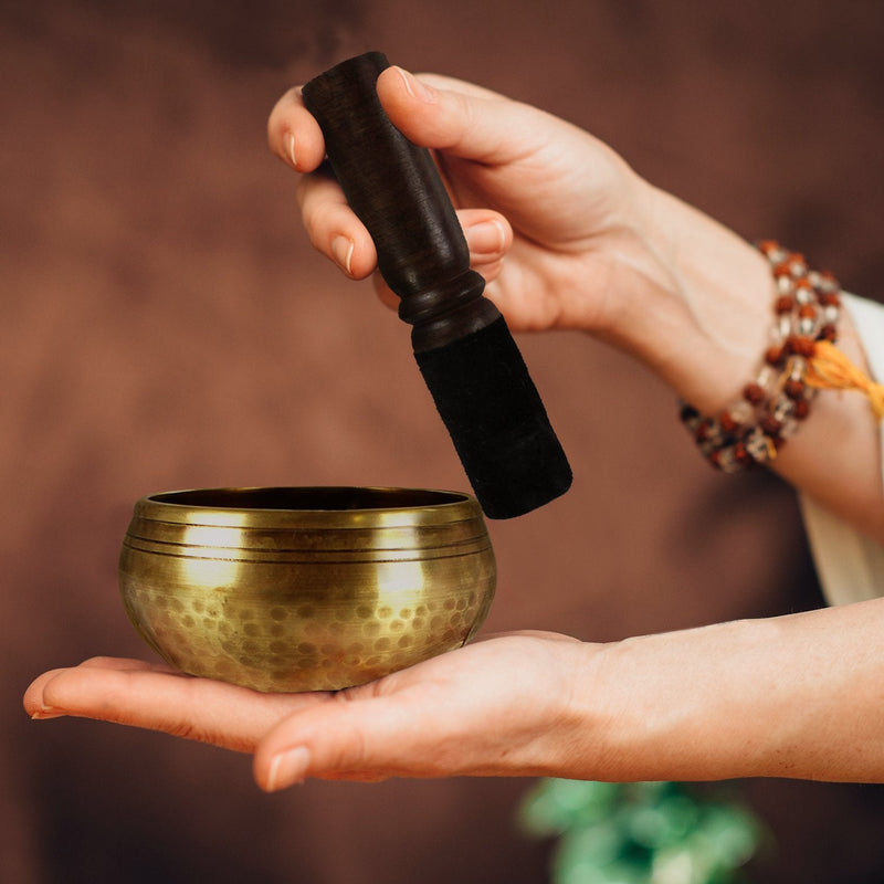 Eye of Buddha Traditional Tibetan Crafstmanship Hand Hammered Singing Bowl Set With Mallet & Red Silk Cushion For Meditation, Chakra Healing, Prayer, Yoga, and Mindfulness - 3.75 Inches