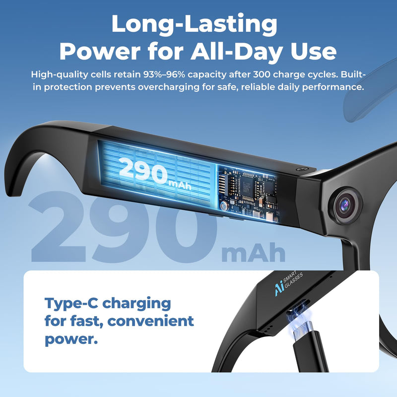 M88-S Smart AI Glasses, Real-Time Translation, 8MP HD Camera, Open-Ear Audio, AI Voice Assistant, Object Recognition, Bluetooth 5.4 — Clear Lenses, Wearable Technology