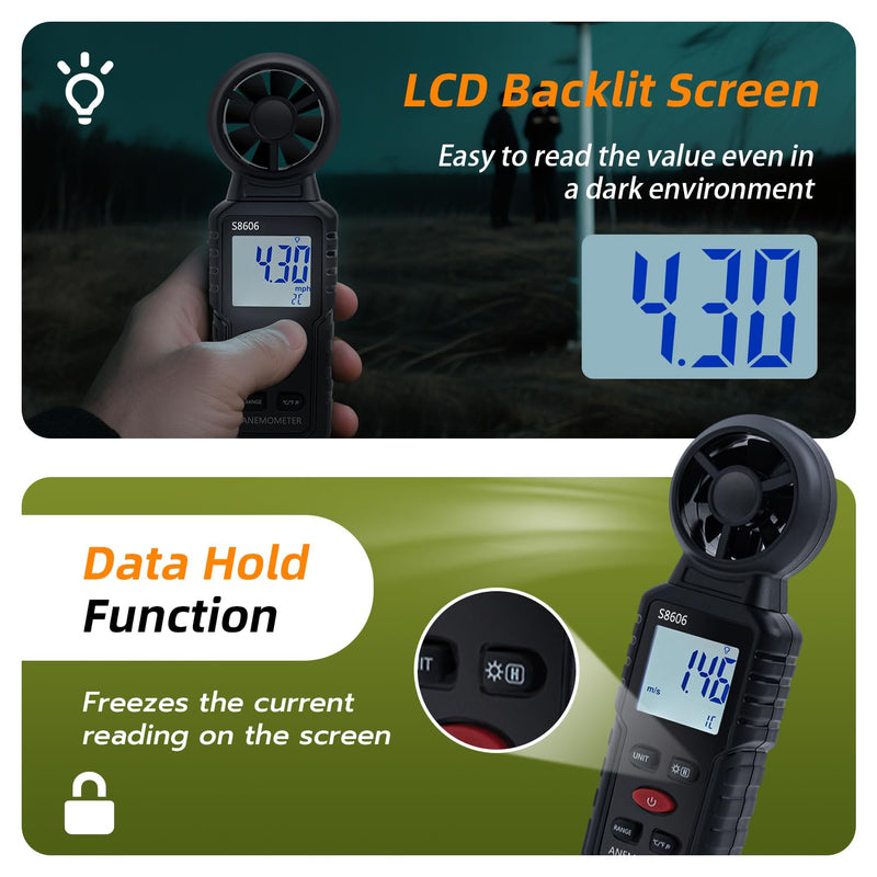 Tolesum 3 in 1 Digital Wind Gauge, Handheld Anemometer with Measurement of Wind Speed, Temperature, Windchill Wind Speed Meter Gauge for Surfing/Drone/HAVC/Sailing