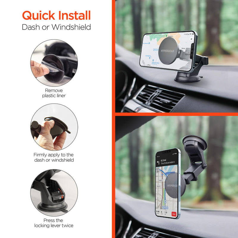 HyperGear Mag Grip Magnetic Phone Holder for Car - 3 in 1 Car Phone Mount Kit for Vent, Dashboard and Windshield, Compatible with iPhone and Android
