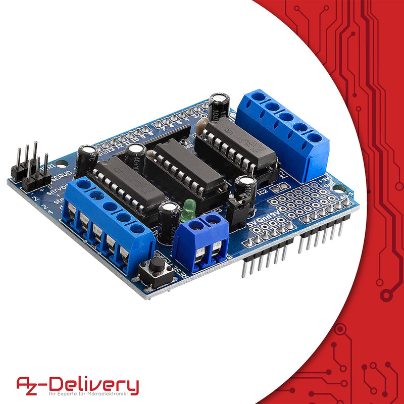 AZDelivery 3 x L293D Motor Driver Shield, 4-Channel Motor Driver Shield, Stepper Motor Driver, Stepper Expansion Board Compatible with Arduino, Includes E-Book!
