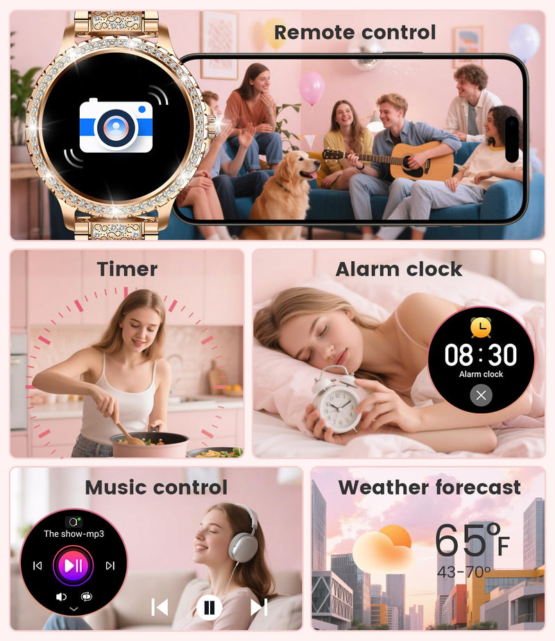 FITFLEX Smart Watches for Women, 1.32" HD Smartwatch Women with Bluetooth Call/Notification, IP67 Waterproof Fitness Watch with Sports Tracking/Sleep Monitor Compatible with Android iOS Phone, Gold