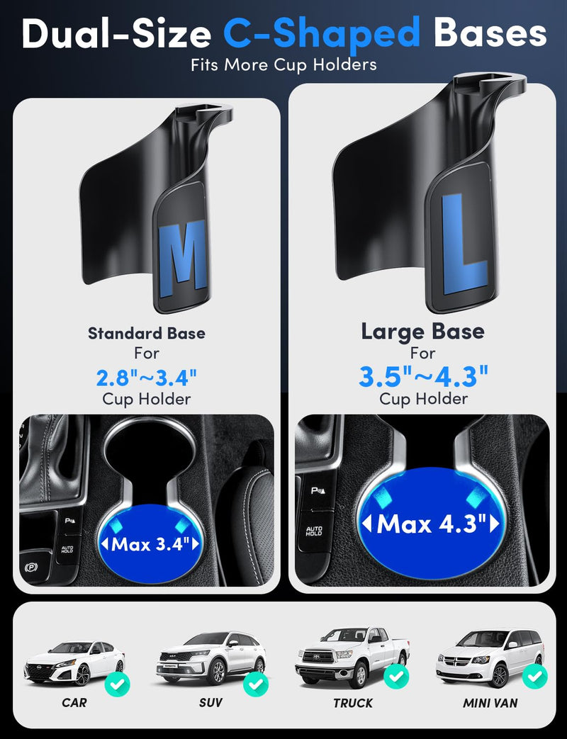 ELWEY for Magsafe Car Mount Charger Wireless, Upgraded 3 in 1 Cup Phone Holder with Dual Flexible Bases, 15W Fast Charging Phone Holder Magnetic, Powerful N55 Magnet, 15" Height, for iPhone 17 16 15