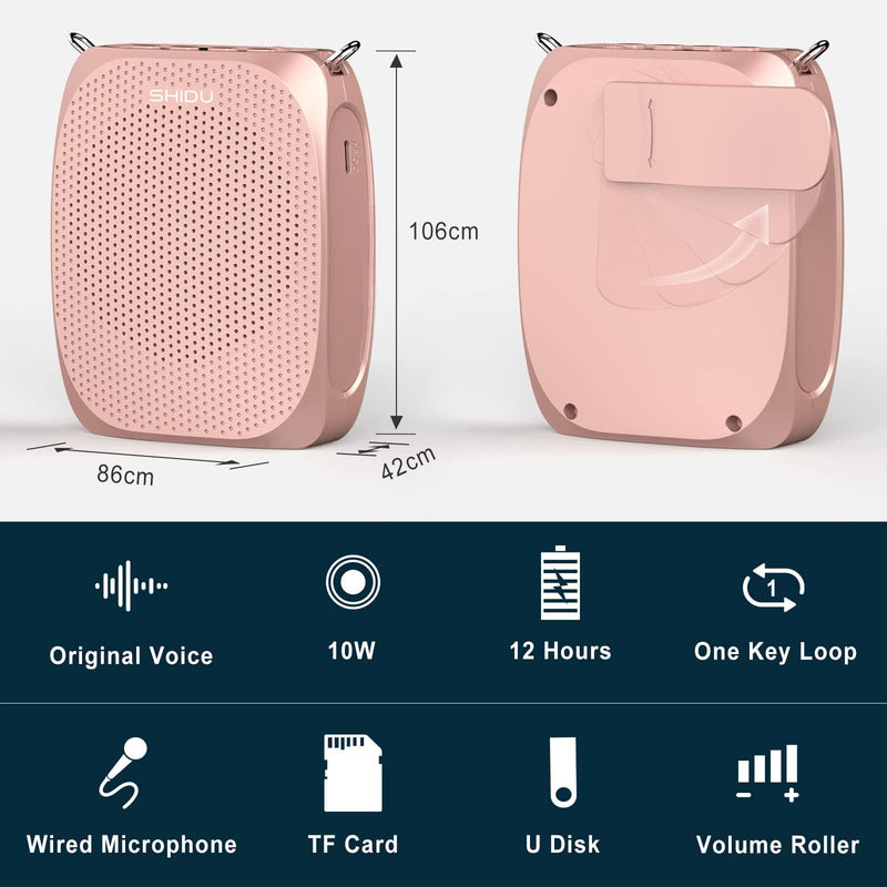[AUSTRALIA] - SHIDU Voice Amplifier Teachers,Megaphone Speaker Portable PA System with Microphone Headset(Work of 12hours) Supports MP3 Format Audio for Tour Guides Coaches Yoga Fitness Instructors Rose-Gold 