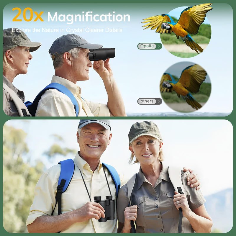 20x32 Compact Binoculars for Bird Watching - OPAITA High Powered Small Binoculars for Adults Kids with Low Light Vision for Hunting Cruise Trip Travel Concert Hiking A.20x32-Black