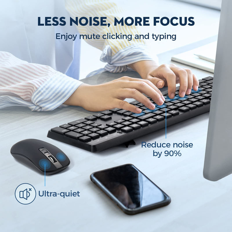 Wireless Keyboard and Mouse Combo, COLIKES 2.4G USB Cordless Mouse and Keyboard, 3 Level DPI Slim Ergonomic Mouse, Responsive Plug & Play for Computer Laptop PC - Full Size, Black