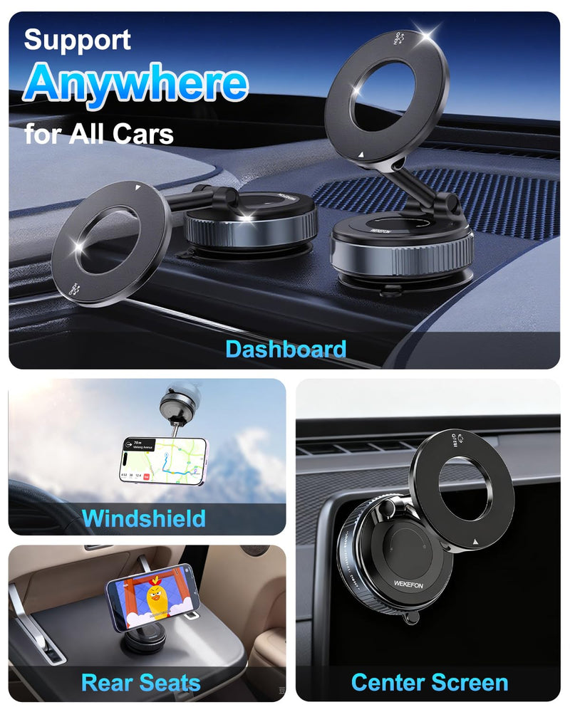 for MagSafe Car Mount, Vacuum Magnetic Car Phone Holder Stand for Your Car | [Reinforced 120LBS Ultra Suction Cup & 3000gf Magnet] 780° Cell Phone Mount Dashboard Car Holder Bracket for iPhone & Android Black 2
