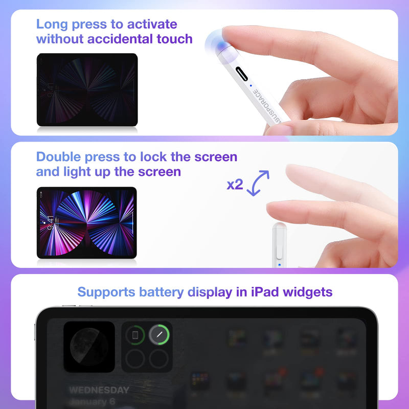 Hard Silicone Nib Writing Stylus for iPad, Active iPad Pencil with Non-Slip, Soft and Silent Writing Feel, Palm Rejection Stylus for iPad Pro, iPad 9/8/7/6th, iPad Air 4th/3rd, iPad Mini 6/5th