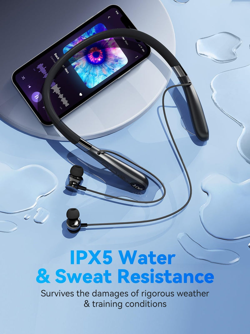 Bluetooth Neckband Headphones, Wireless Earbuds with Mic, 60H, IPX5 | 60H Playtime, IPX5 Sweat & Water Resistance, Bluetooth 5.4, Magnetic Neckband, S/M/L Ear Tips, Call Noise Reduction
