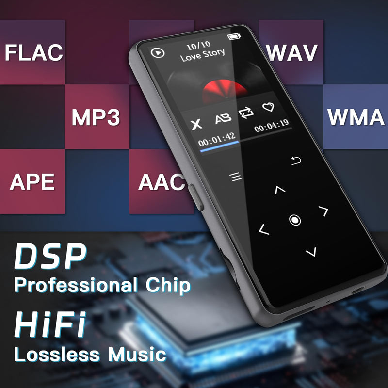 [AUSTRALIA] - 128GB MP3 Player with Bluetooth, Portable Music Player with Built-in Speaker, Enjoying Your Digital Music and Audiobooks Anytime,Includes FM Radio,Recorder,E-Book,and Comes with Earphones Black_V6 
