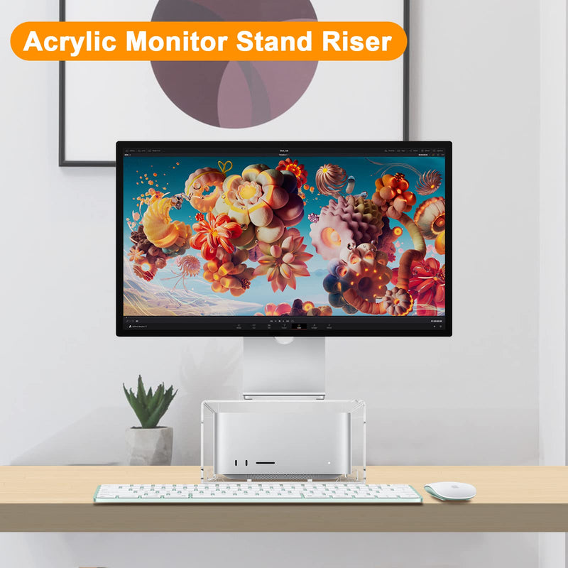 Acrylic Stand for Mac Studio M1-M4, Mac mini M1 M2 2010-2023 | Clear Desktop Holder, Stable Anti-Slip, Heat Dissipation, Space Saving, for 2010-2023 Models