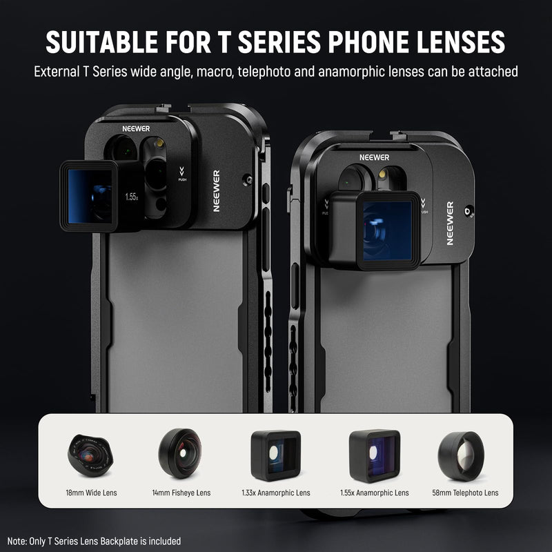 NEEWER T Series Lens Backplate for iPhone 15 Pro and iPhone 15 Pro Max Phone Cage (PA023 & PA024), Quick Release Phone Lens Mount Adapter Compatible with Moment T Series Mobile Lenses, PA034