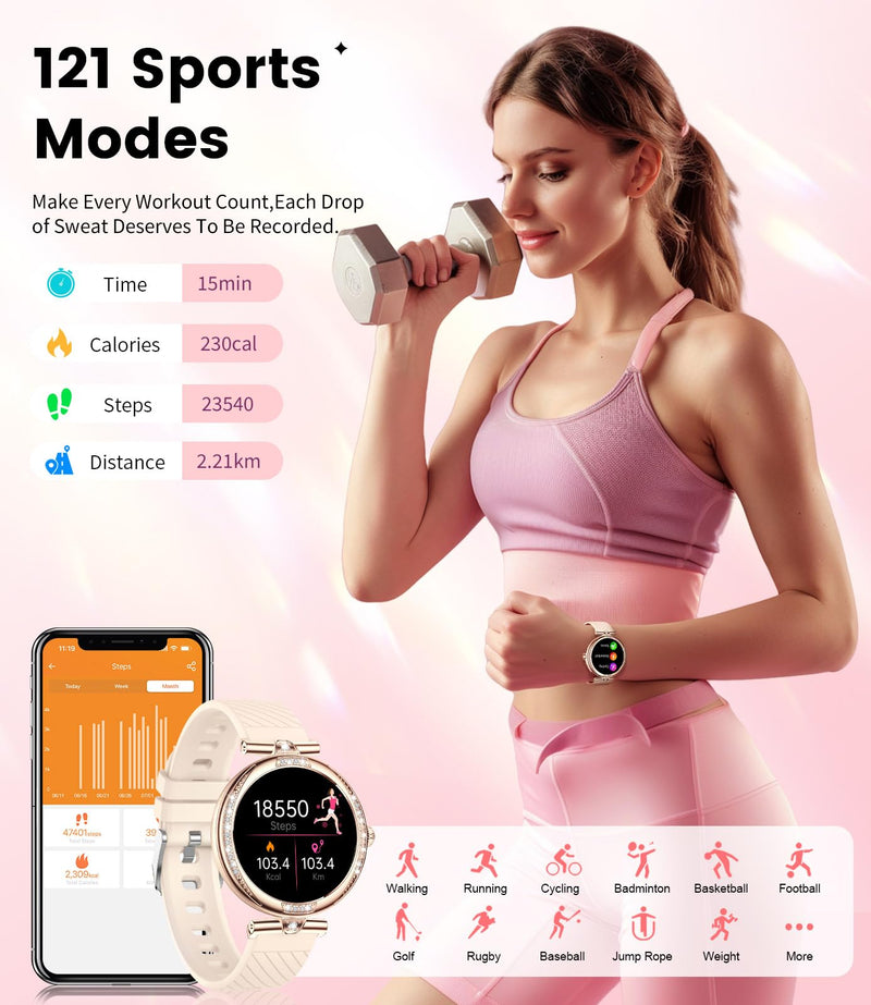 LIGE Smart Watches for Women (Answer/Make Call) with Diamonds,1.19” AMOLED Smartwatch with Heart Rate/Sleep Monitor,IP68 Waterproof Fitness Tracker 120 Sport Modes Pedometer for Android iOS,Sliver Silver