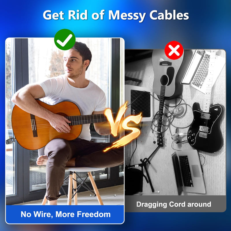[AUSTRALIA] - Wireless Guitar System 2.4GHz Transmitter Receiver, 24-bit 48KHz Audio, 100ft Range, Rechargeable 5-Hour Battery, 250° Rotating Plug, No Latency for Electric Bass, Guitar Accessories K6 