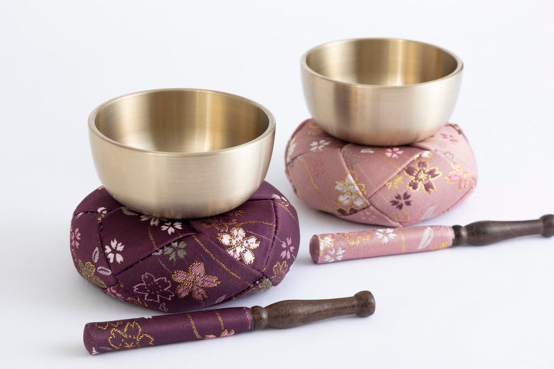 Orin Bell Japanese Buddhist Bell,Mat,bar Set Made in Japan Takaoka, Pink,2.99inch