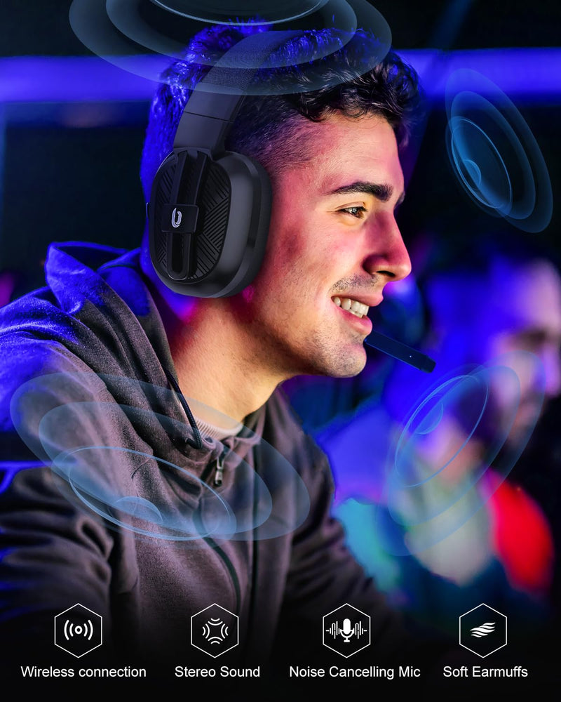 [AUSTRALIA] - Jeecoo 2.4GHz Wireless Gaming Headset with Microphone for PC PS5 PS4, Bluetooth 5.3 Gaming Headphones with Noise Canceling Mic for Laptop, Mobile, Mac, Stereo Sound, 50+Hr Battery, Low Latency Black 