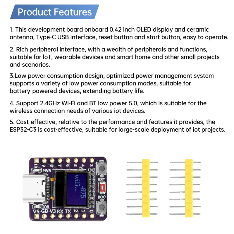 diymore 2 pieces for ESP32 C3 development board with 0.42 inch OLED display, for ESP32 Mini, supports WiFi Bluetooth, suitable for IoT development ESP32 C3 with OLED