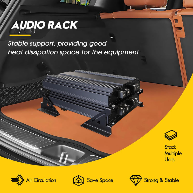 Universal 2 Amp Amplifier Rack, Audio Rack, Rack Mount Amplifier for Droppin HZ Car Audio, Amp Stand for Sound Equipment, Steel, Black Powder Coated, 24 Watts, Audio Equipment Rack