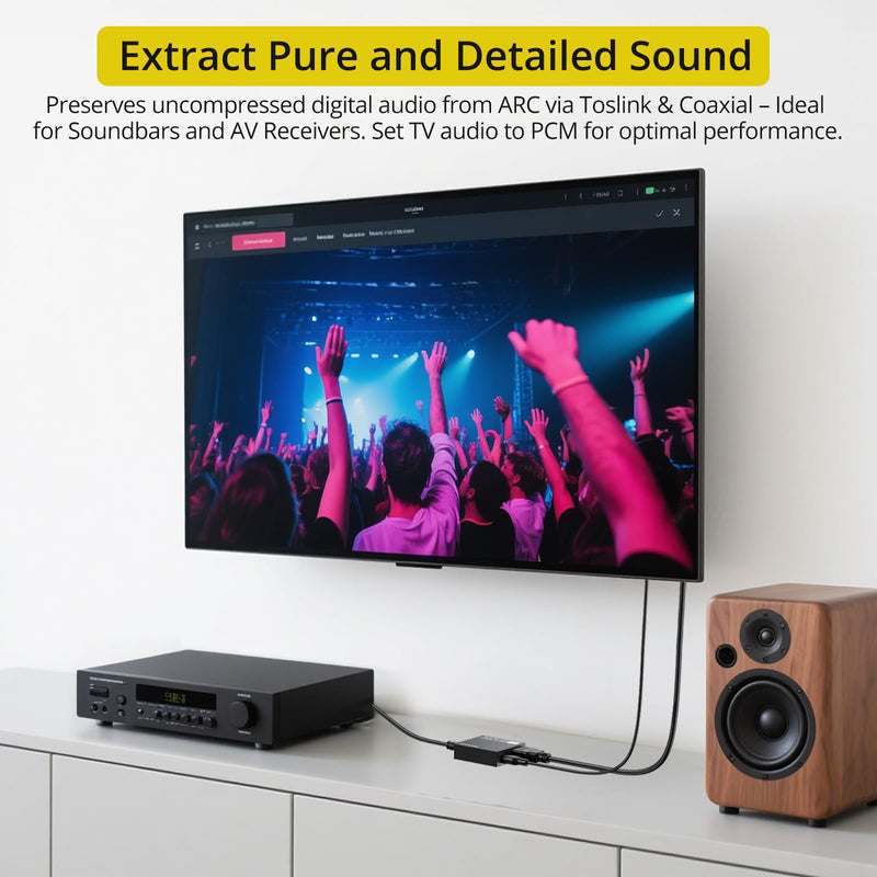 PROZOR 192KHz HDMI ARC to Optical Audio Adapter, 7ft/2.1m ARC Audio Extractor, HDMI(ARC) to Optical Toslink/Coaxial Converter, for TV to Speaker Amplifier Soundbar (Not Reversible) ARC to Optical/Coax 7ft